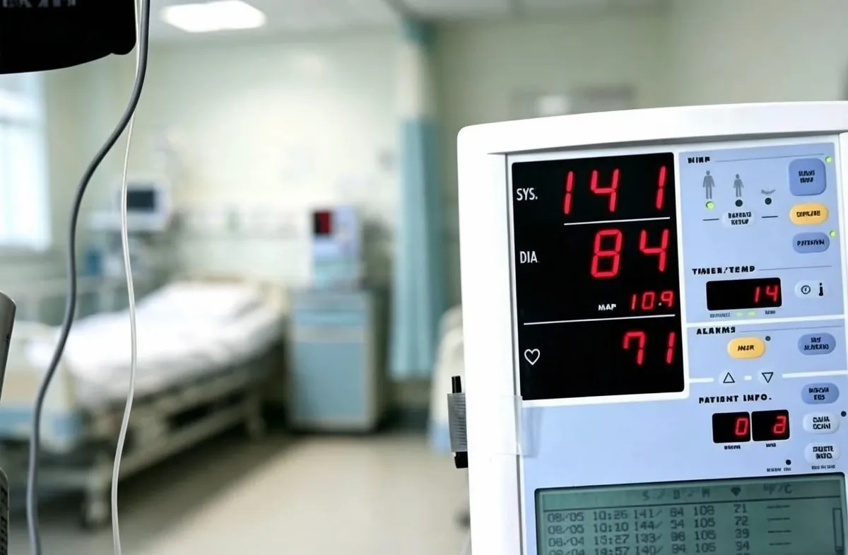 Monitoring equipment beside a dialysis bed in a treatment room